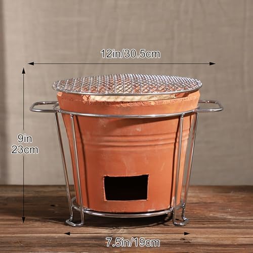 Clay Charcoal Stove, Multifunctional Pottery Barbecue Stove, Portable Ceramic Grill, Tabletop BBQ Grill for Home, Picnic, Camping, Tea Making and Outdoor Cooking(12x9in 30.5x23cm)