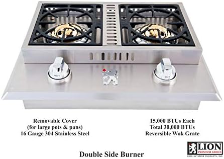 Lion Premium Grills 32-Inch Liquid Propane Grill L75000 and Double Side Burner with Lion Door and Drawer Combination Unit with 5 in 1 BBQ Tool Set Best of Backyard Gourmet Package Deal