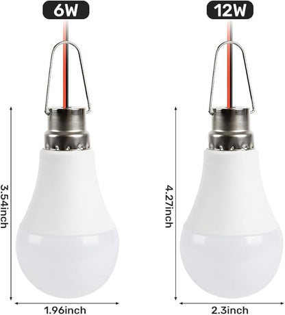 DC 12V LED Light Bulb Emergency Lamp Lights with 3 Meter Clamp Wiring & Switch for Camping Light, Outdoor Lighting, Motorcycle, Boat, RV Interior Low Volt Lightings, White 6500K, 2 Packs (6W)