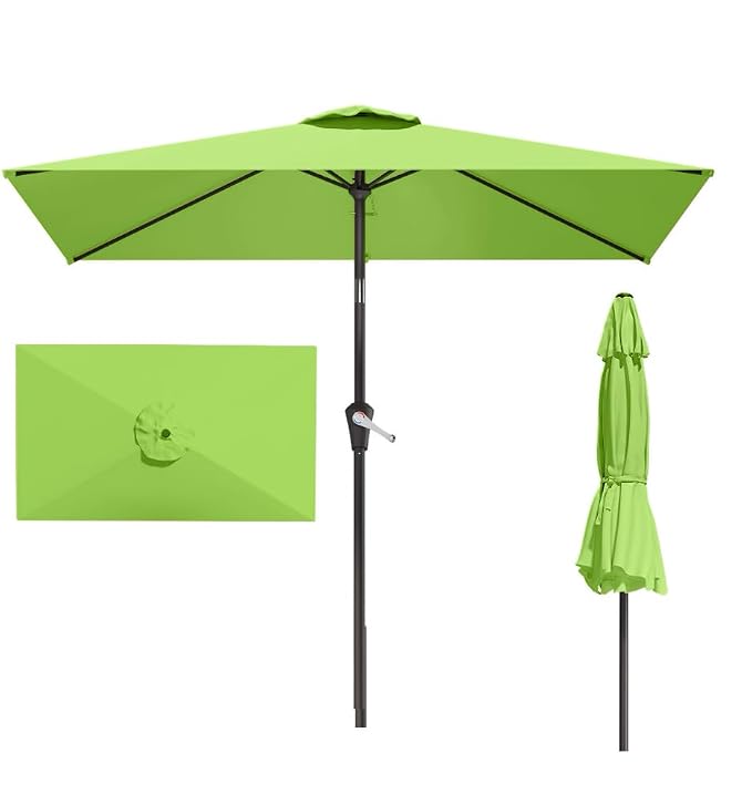 6.5' x 10' Rectangular Patio Umbrella Large Outdoor Market Umbrella w/UV Protection, Push Button Tilt and Crank Lift, Rectangle Table Umbrella for Garden, Deck, Pool, Patio, Apple Green