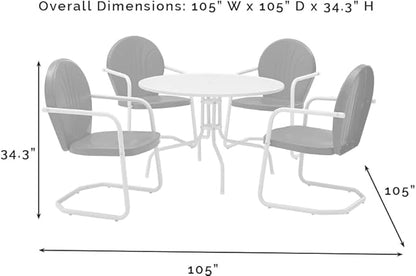 Crosley Furniture Griffith 5-Piece Outdoor Dining Set for 4, Retro Metal Round Patio Table and Chairs, White