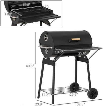 Portable Freestanding Charcoal Grill with Adjustable Charcoal Pan – Outdoor BBQ Smoker with Warming Rack, Storage Shelves & Wheels for Backyard Cooking