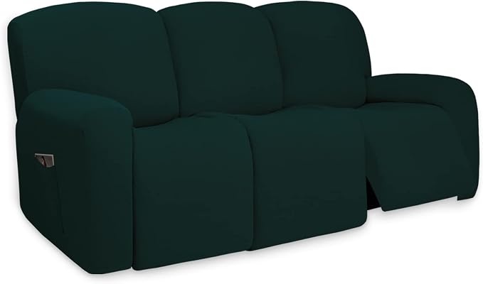 PureFit Super Stretch 3 Seats Recliner Sofa Couch Cover with Pocket | Non Slip Soft Sofa Slipcover, Washable Spandex Reclining Furniture Protector for Kids, Pets (Recliner Sofa, Deep Teal)