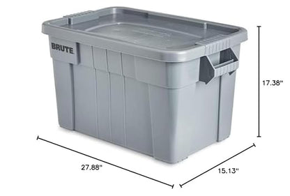 Rubbermaid Commercial Products BRUTE Tote Storage Container with Lid-included, 20-Gallon, Gray, Rugged/Reusable Boxes for Moving/Storing in Garage/Basement/Attic/Jobsite/Truck/Camping (FG9S3100GRAY)