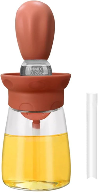 Oil Dispenser with Brush - 2 IN 1 Glass Olive Oil Dispenser Bottle with Silicone Basting Brush for Kitchen BBQ Grilling Baking Cooking, T-OB22, Red