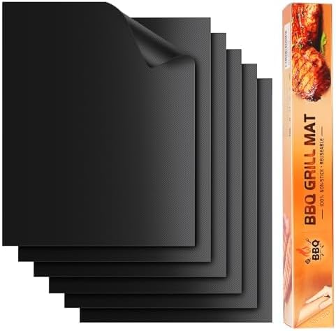 Grill Mats - Nonstick Teflon BBQ Mats, Reusable & Easy to Clean (Set of 6), 15.8 x 13-Inch, Black