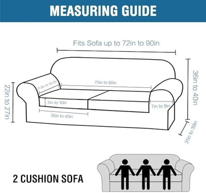H.VERSAILTEX Real Velvet Plush 3 Piece Stretch Sofa Covers Couch Covers for 2 Cushion Couch Sofa Slipcovers Width Up to 90 Inch Feature Thick Soft Stay in Place (Sofa, Cream)
