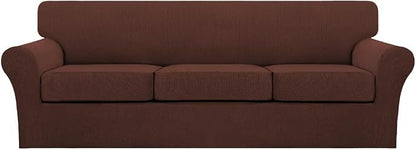 Turquoize 4 Piece Sofa Covers for 3 Cushion Couch Sofa Slipcover Soft Couch Cover for Dogs-Washable Sofa Furniture Covers with 3 Individual Large Cushion Covers (XL Sofa, Burnt Brick)