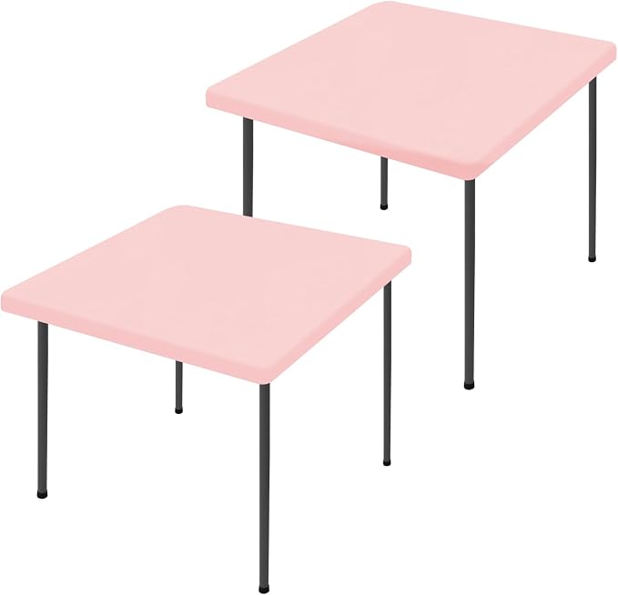 Moosfor 2 Pack Square Spandex Fitted Table Cloth, Elastic Tablecloth | Washable Picnic Table Cover, Stretch Waterproof Table cloths for Party, Patio, Dining, Kitchen, 34" x 34", Pink