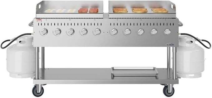 Pemberly Row 72" Stainless Steel Commercial Outdoor Propane Grill – 10 Burners, Dual Griddles, Heavy Duty BBQ Gas Grill