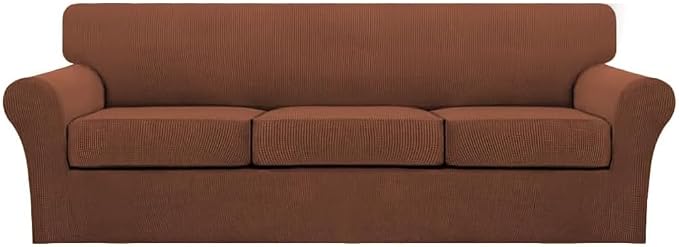 Turquoize 4 Piece Sofa Covers for 3 Cushion Couch Sofa Slipcover Soft Couch Cover for Dogs Washable Furniture Cover with 3 Individual Large Cushion Covers Feature Fabric (Large Sofa, Caramel)