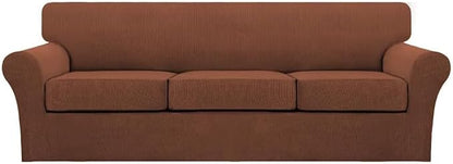 Turquoize 4 Piece Sofa Covers for 3 Cushion Couch Sofa Slipcover Soft Couch Cover for Dogs Washable Furniture Cover with 3 Individual Large Cushion Covers Feature Fabric (Large Sofa, Caramel)