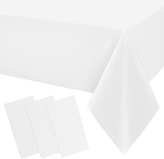Smiry Disposable Table Cloth 3 Pack, 54 x 156 Inch Waterproof Plastic Tablecloth, Decorative Rectangle Table Covers for Party, Birthday, Picnic, White