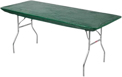 10 Pack of Rectangular Plastic Table Covers - 6' Foot or 8' Foot Options - Indoor or Outdoor Fitted Table Covers (Table NOT Included) (Hunter Green, 30" x 96" (8' ft))