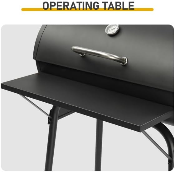 Black Charcoal Grill With Side Table, Mobile BBQ Grill With Wheels, Outdoor Charcoal Barbecue Grill with Wheels for Garden, Camping,Outdoor Grilling Station, Barbecue With Side Table (39INCH)