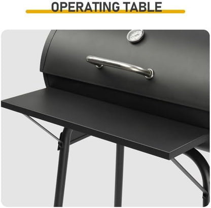 Black Charcoal Grill With Side Table, Mobile BBQ Grill With Wheels, Outdoor Charcoal Barbecue Grill with Wheels for Garden, Camping,Outdoor Grilling Station, Barbecue With Side Table (39INCH)