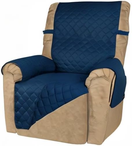 PureFit Reversible Quilted Oversized Recliner Sofa Cover, Water Resistant Furniture Protector, Washable Couch Cover with Elastic Straps for Kids, Pets (Small, Navy/Navy) | Navy/Navy, Water Resistant Couch Protector, Washable Pet Couch Cover with Non Sl...