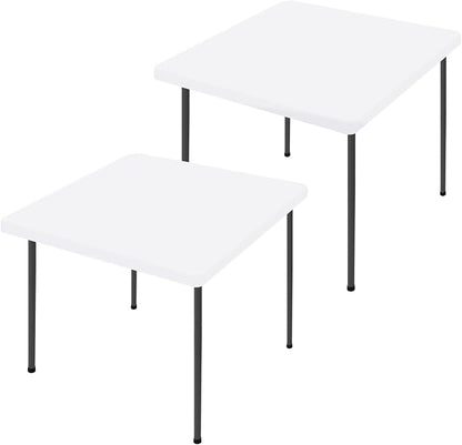 Moosfor 2 Pack Square Spandex Fitted Table Cloth, Elastic Tablecloth | Washable Picnic Table Cover, Stretch Waterproof Table cloths for Party, Patio, Dining, Kitchen, 34" x 34", White
