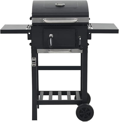 Charcoal-Fueled BBQ Grill,Charcoal BBQ Barbecue Grill Camping Stand for Outdoor Cooking Heavy Duty,for Tailgating Patio Backyard Camping and Anywhere,With 2 Wheels, with Bottom Shelf Black
