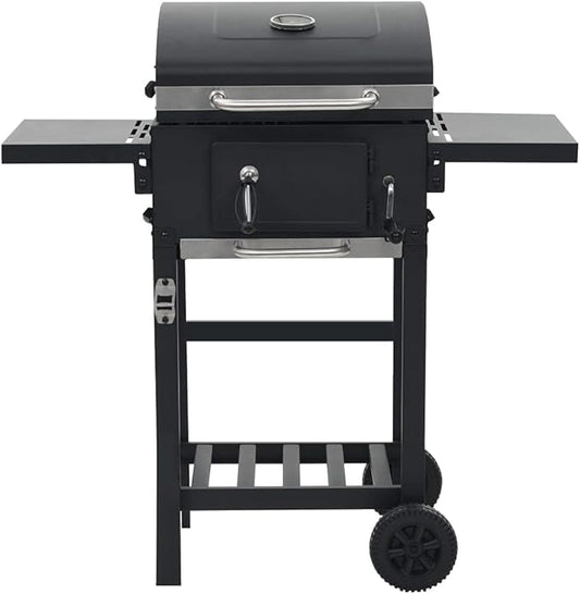 Charcoal-Fueled BBQ Grill,Charcoal BBQ Barbecue Grill Camping Stand for Outdoor Cooking Heavy Duty,for Tailgating Patio Backyard Camping and Anywhere,With 2 Wheels, with Bottom Shelf Black