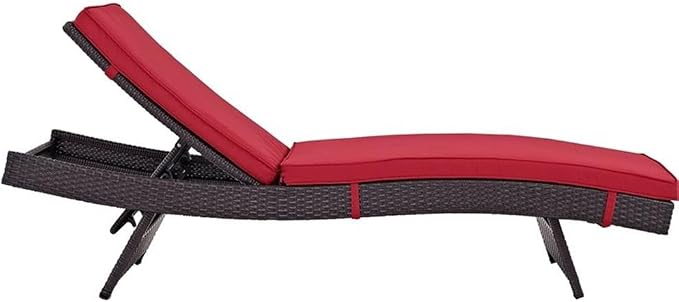 Modway Convene Wicker Rattan Outdoor Patio Chaise Lounge Chairs in Espresso Red - Set of 2