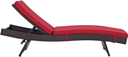 Modway Convene Wicker Rattan Outdoor Patio Chaise Lounge Chairs in Espresso Red - Set of 2