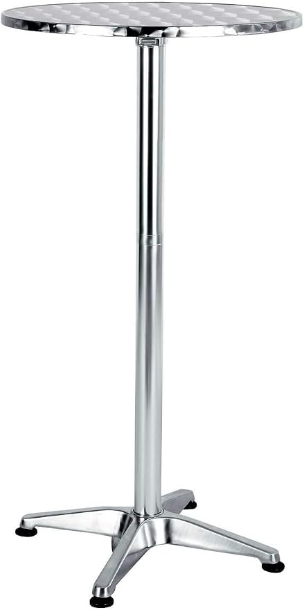 Set of 5 – 45" Bar Height Round Flip-Top Aluminum Tables with 23.75" Stainless Steel Surface, Commercial-Grade Indoor/Outdoor Furniture for Restaurants, Cafés & Patios, 25.75" Base