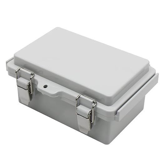 Mini Grey Watertight Junction Box Hinged Cover with Stainless Steel Latch Outdoor Weatherproof Custom PVC Plastic Enclosure Box for Project with Mounting Plate 5.9×3.9×2.8 inch(150×100×70mm)