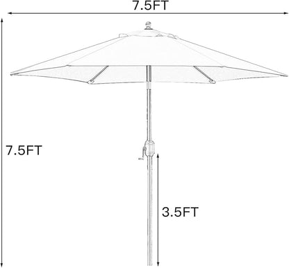 Sunnyglade 7.5' Patio Umbrella Outdoor Table Market Umbrella with Push Button Tilt/Crank, 6 Ribs (Black)
