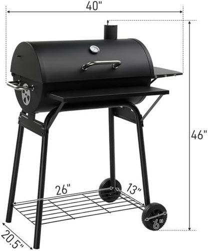Black Charcoal Grill With Side Table, Mobile BBQ Grill With Wheels, Outdoor Charcoal Barbecue Grill with Wheels for Garden, Camping,Outdoor Grilling Station, Barbecue With Side Table (39INCH)