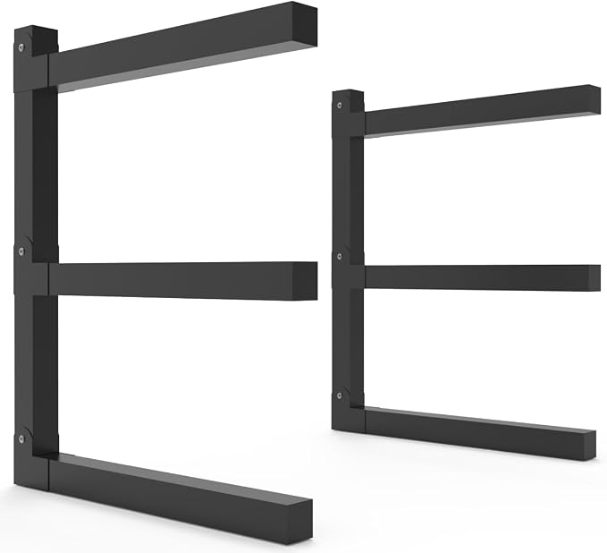 Lumber Storage Metal Rack, 3-Level Wall-Mounted Organizer and Wood Rack, Indoor & Outdoor Storage Solution for Workshop or Garage - 1 Pack
