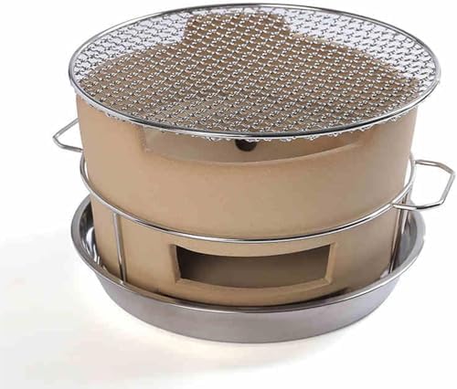 Portable Charcoal Grill 21CM Round Fire Pit Outdoor Ceramic Cooking Stove Tabletop BBQ Ideal for Camping and Backyard Use (A 21CM)