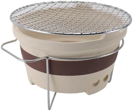 Traditional Chinese Clay Charcoal Stove for Tea Making & Grilling, Indoor Outdoor Camping Picnic BBQ, Portable Ceramic Stove with Grill Net & Stand (9.45 Inch)