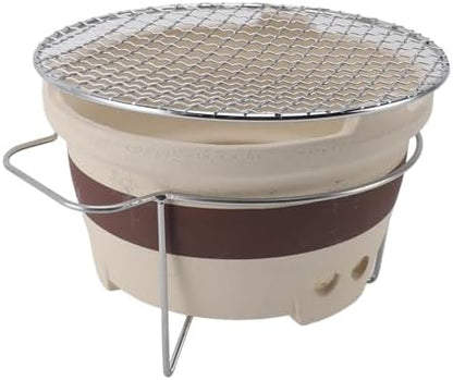 Traditional Chinese Clay Charcoal Stove for Tea Making & Grilling, Indoor Outdoor Camping Picnic BBQ, Portable Ceramic Stove with Grill Net & Stand (9.45 Inch)