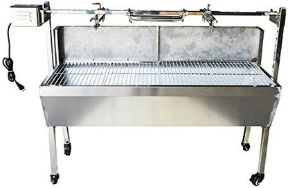 35 Inch BBQ Rotisserie Grill Roaster Stainless Steel Barbecue Charcoal Grill with Back Cover Automatic Rotary Pig Lamb Spit Kit 15W 110V
