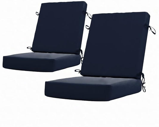 California Umbrella Outdoor Dining Chair, Set of 2 Patio Seat Cushions, 20 x 40 Inch, Premium Outdoor Memory Foam, Fade Resistant, Sunbrella Fabric, Fabric Ties, Navy