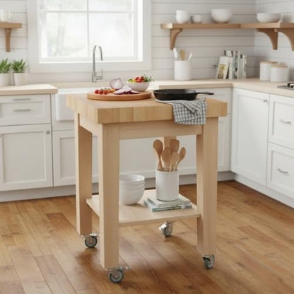 IC International Concepts Solid Wood Island Cart, Butcher Block, Unfinished