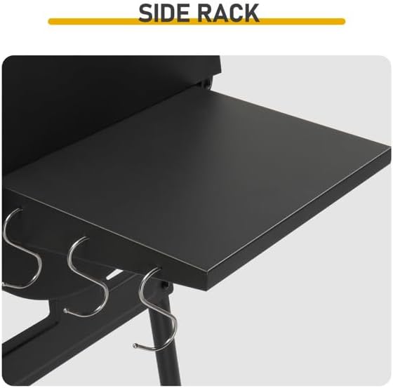 Black Charcoal Grill With Side Table, Mobile BBQ Grill With Wheels, Outdoor Charcoal Barbecue Grill with Wheels for Garden, Camping,Outdoor Grilling Station, Barbecue With Side Table (51INCH)