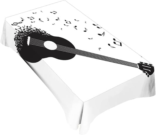 TKS MITLAN Black Guitar with Notes Tablecloth 60x84 Inch Rectangular Classical Music Melody Modern Rock Oblong Table Cloth Kitchen Table Decorations for Home Dinner Party