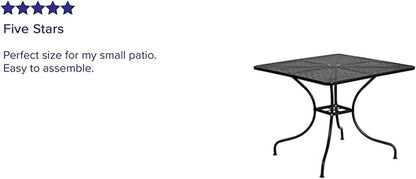 Flash Furniture Oia Commercial Grade 35.5" Square Black Indoor-Outdoor Steel Patio Table with Umbrella Hole