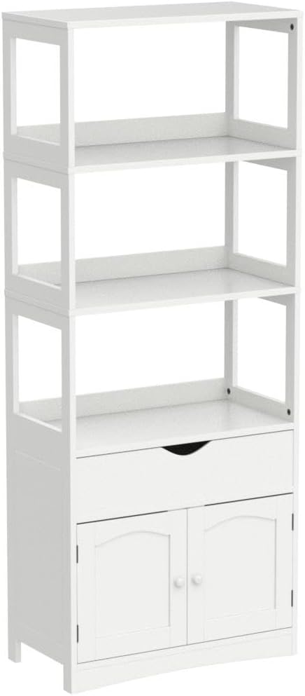 DICTAC Kitchen Pantry Storage Cabinets Freestanding Tall Bathroom Cabinet with Shelves and Drawer 64''H Sideboard Microwave Space Cupboard Organizer for Home Office,White, 23.62x13x64.06inch | Freestanding