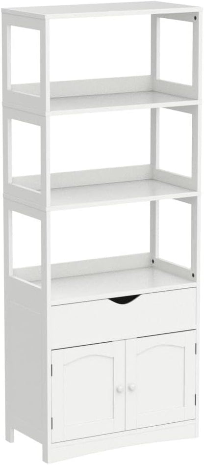 DICTAC Kitchen Pantry Storage Cabinets Freestanding Tall Bathroom Cabinet with Shelves and Drawer 64''H Sideboard Microwave Space Cupboard Organizer for Home Office,White, 23.62x13x64.06inch | Freestanding