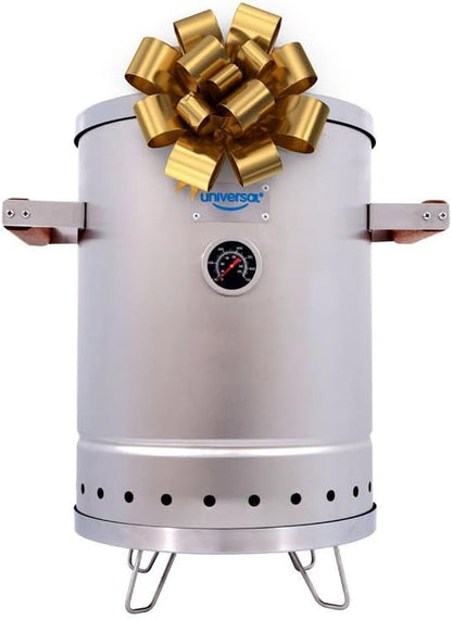 Universal Portable Charcoal Smoker (6 lb) Capacity, Stainless Steel Barrel Smoker Grill Combo, Vertical BBQ Smoker with Thermometer & Airflow Control, for Camping, Backyard, Tailgating