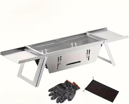 28x8.5inch Portable Charcoal BBQ Grill, mini foldable tabletop Barbecue,with Carry Bag&Gloves，for 1–3 People, Ideal for Garden, Beach, Picnic & Tabletop Use