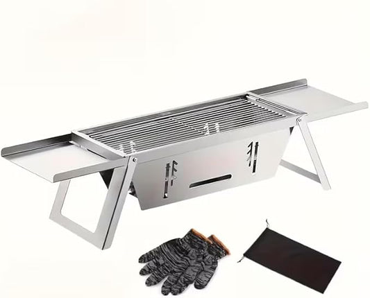 28x8.5inch Portable Charcoal BBQ Grill, mini foldable tabletop Barbecue,with Carry Bag&Gloves，for 1–3 People, Ideal for Garden, Beach, Picnic & Tabletop Use