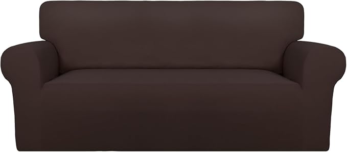 PureFit Super Stretch Sofa Slipcover – Spandex Non Slip Soft Couch Sofa Cover, Washable Furniture Protector with Non Skid Foam and Elastic Bottom for Kids, Pets (Oversized Loveseat, Chocolate)