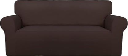 PureFit Super Stretch Sofa Slipcover – Spandex Non Slip Soft Couch Sofa Cover, Washable Furniture Protector with Non Skid Foam and Elastic Bottom for Kids, Pets (Oversized Loveseat, Chocolate)