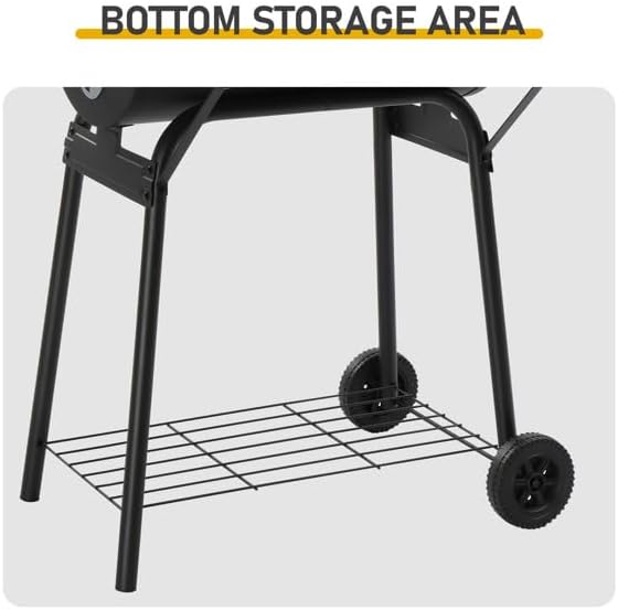 Black Charcoal Grill With Side Table, Mobile BBQ Grill With Wheels, Outdoor Charcoal Barbecue Grill with Wheels for Garden, Camping,Outdoor Grilling Station, Barbecue With Side Table (39INCH)