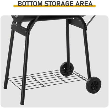 Black Charcoal Grill With Side Table, Mobile BBQ Grill With Wheels, Outdoor Charcoal Barbecue Grill with Wheels for Garden, Camping,Outdoor Grilling Station, Barbecue With Side Table (39INCH)