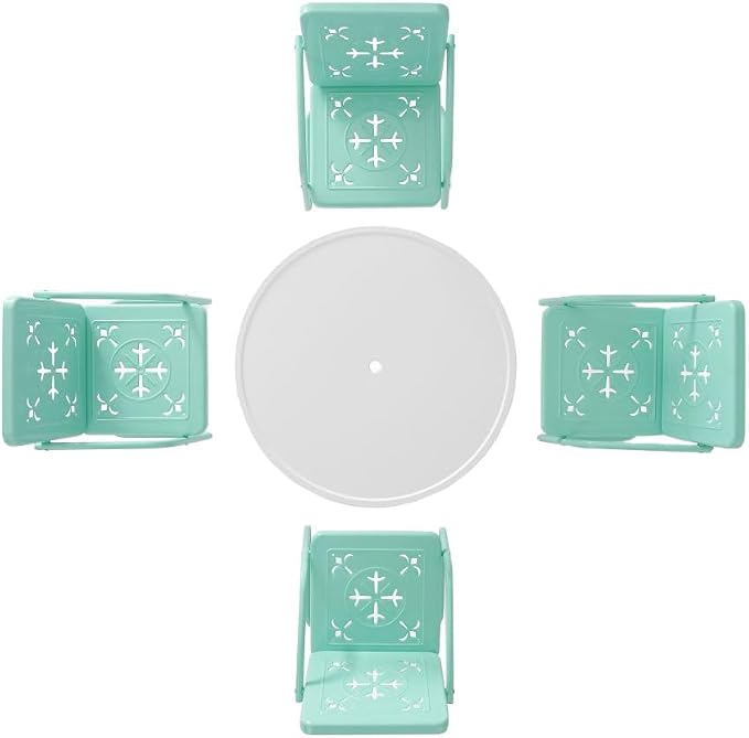 Crosley Furniture Azalea 5-Piece Vintage Outdoor Dining Set for 4, Retro Metal Round Patio Table and Chairs, Aqua Gloss/White Satin